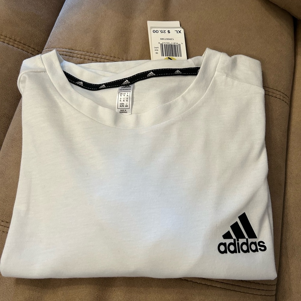 Adidas Men’s WhiteT-Shirt with Black lettering. NWT. Summer Ready!!